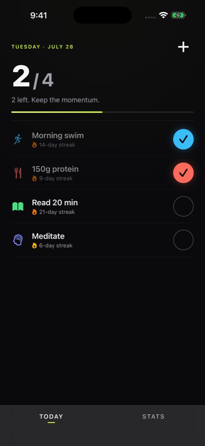 Habit Streak today screen