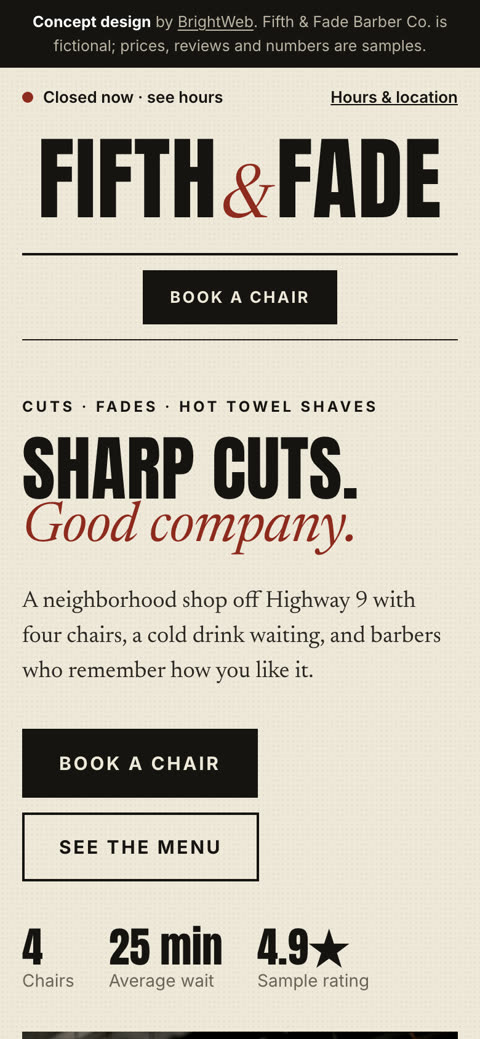 Fifth & Fade Barber Co. demo on a phone